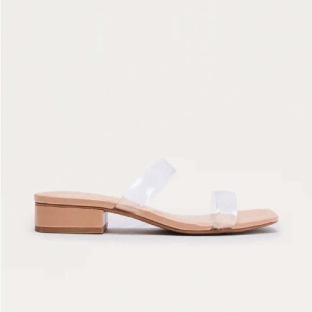 Soda Clear Strap Tan Block Heel Sandals - Picture 2 of 4